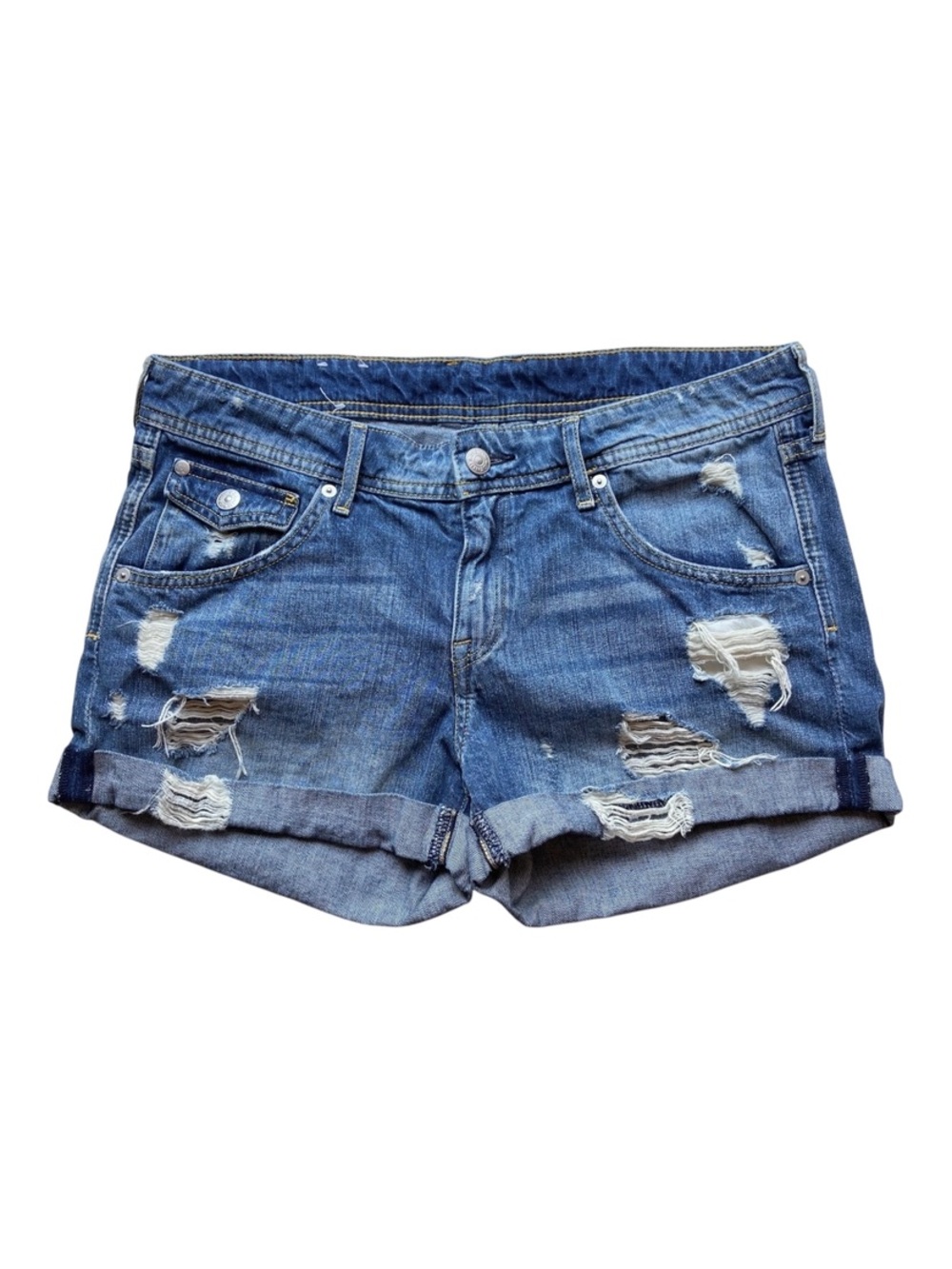 H&M Shorts Women’s 8 100% Cotton Distressed Low Rise Y2K Denim Western Cowgirl